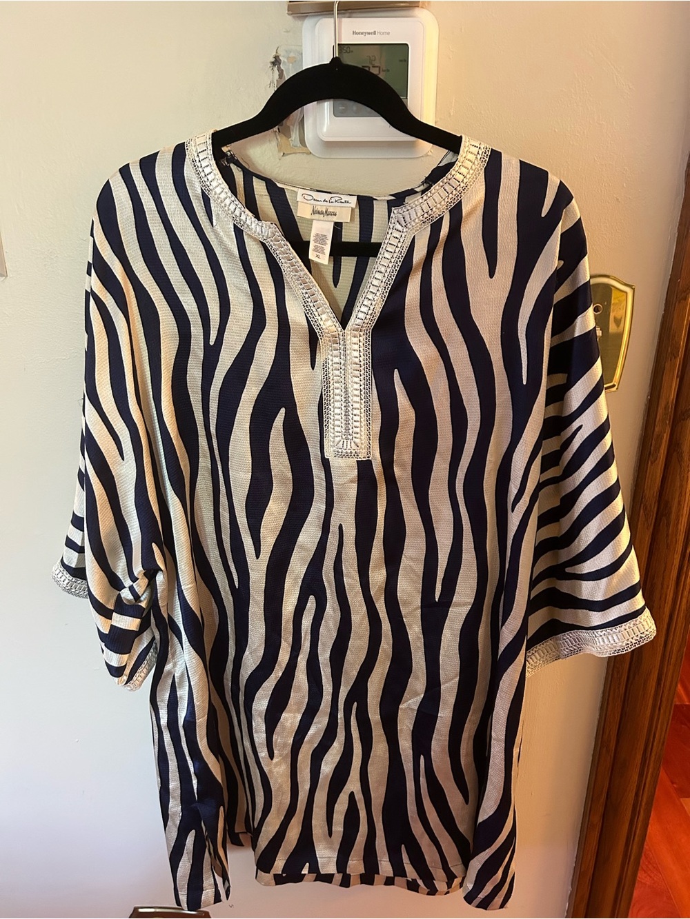 Oscar de la Renta Navy and Cream Zebra-Print Tunic